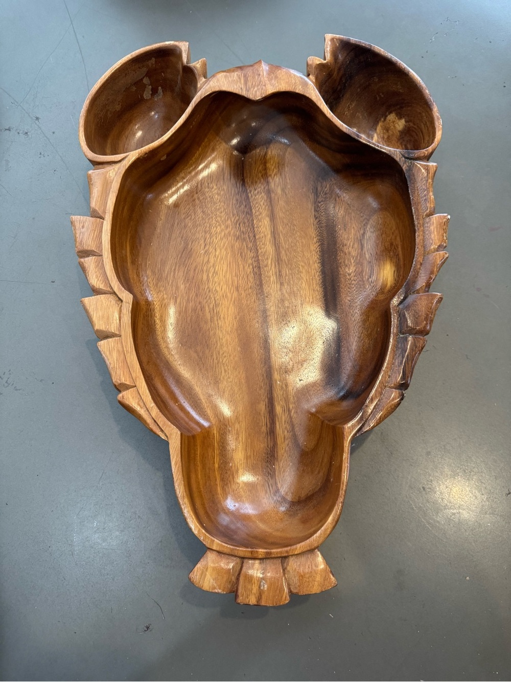 1950-60s Monkey Pod Hardwood Hand-Carved Wooden Serving Bowl—Lobster